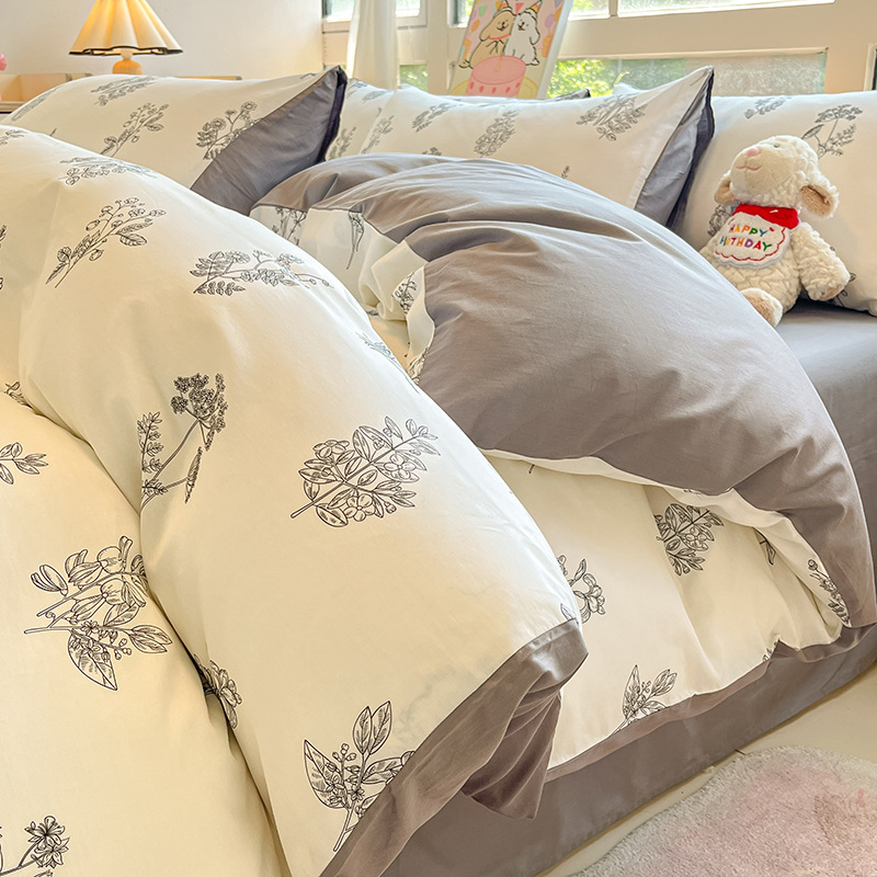 100%Cotton Printed Size 4 Piece Bed Sheet Sets Bedding Sets