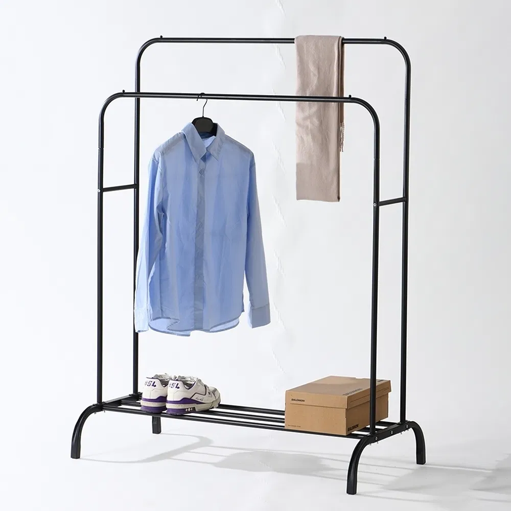 Sturdy Double Rod Metal Rack Multi-Tier Clothes Rack Wheeled Garment Rack
