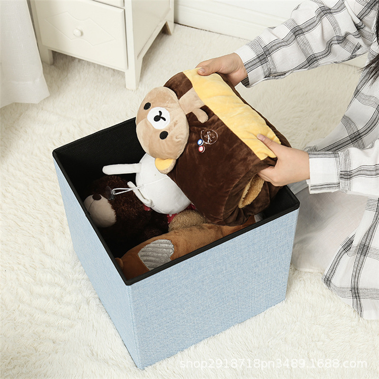 New Square Fabric Storage Sofa with Foldable Toy Storage Stool