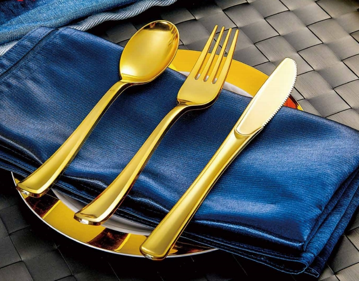 Silver -Gold Plastic Silverware - Silver-Gold Knives Disposable Plastic Cutlery