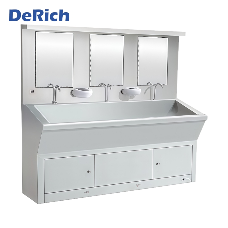 Derich China Made One-Piece Three Position Low Back Plate Automatic Induction Stainless Steel Surgical Medical Sink for Doctors