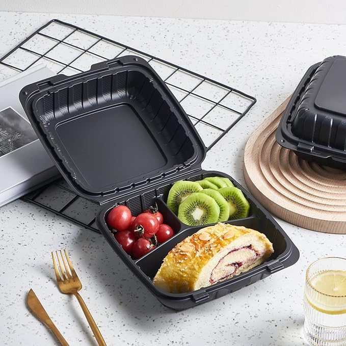 Multi Compartment Square Clamshell PP Cornstrach Food Box for Takeout Serve
