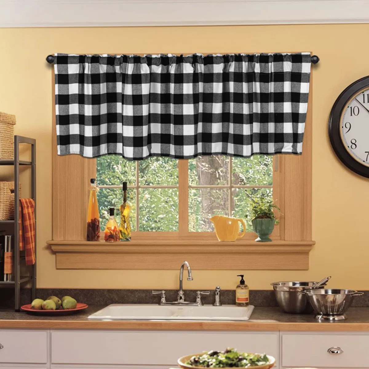 Stylish Black, White, and Red Checkered Light-Blocking Curtains