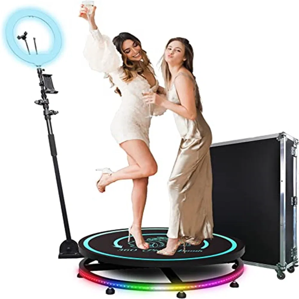 Custom Logo Revolve Selfie 360 Degree Spin Video Camera Photobooth Machine LED Ring Light Automatic Rotating 360 Photo Booth