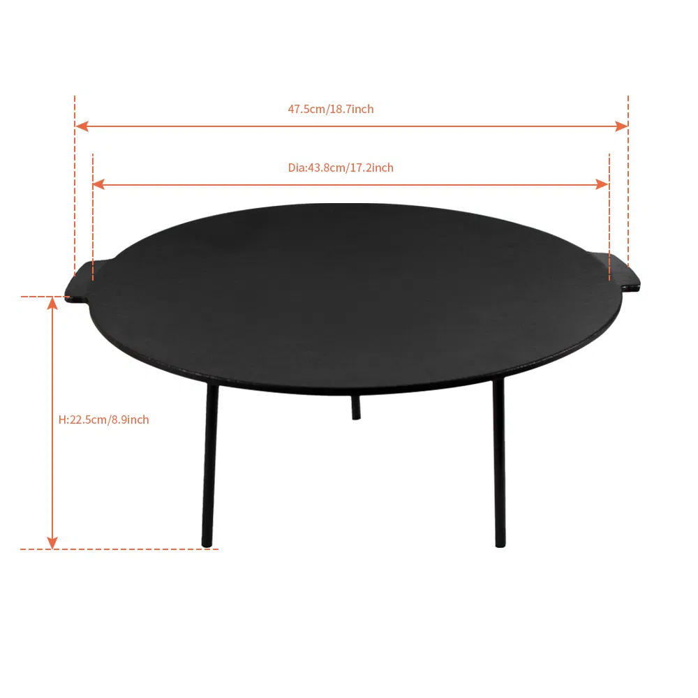Cookwin 44cm Cast Iron BBQ Pan with Simple Bracket Convenient Outdoor Camping Travel Pot and Iron Plate for Baking