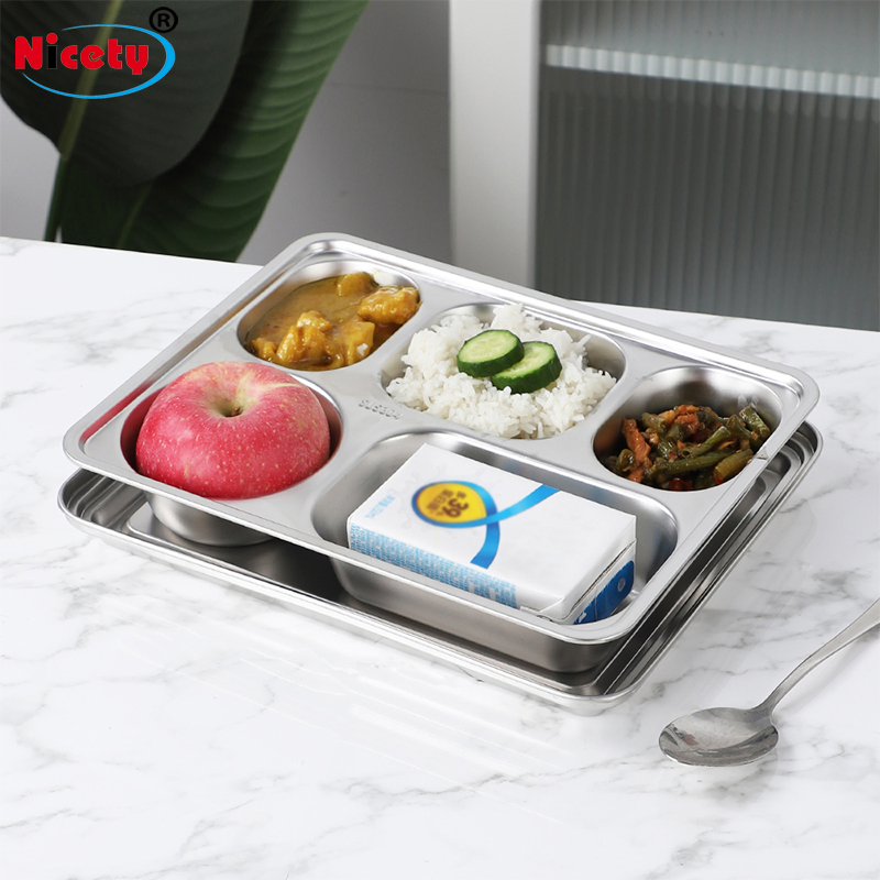 Indonesia Style 304 Stainless Steel Food Tray 5 Compartment Stainless Steel 304 with Lid