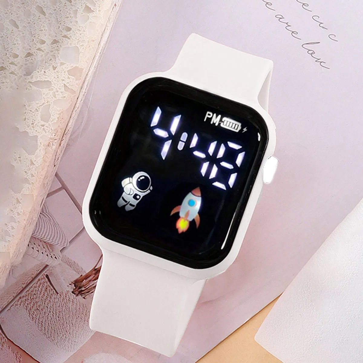 Watch Set Gift Cute Silicone Square White Cartoon