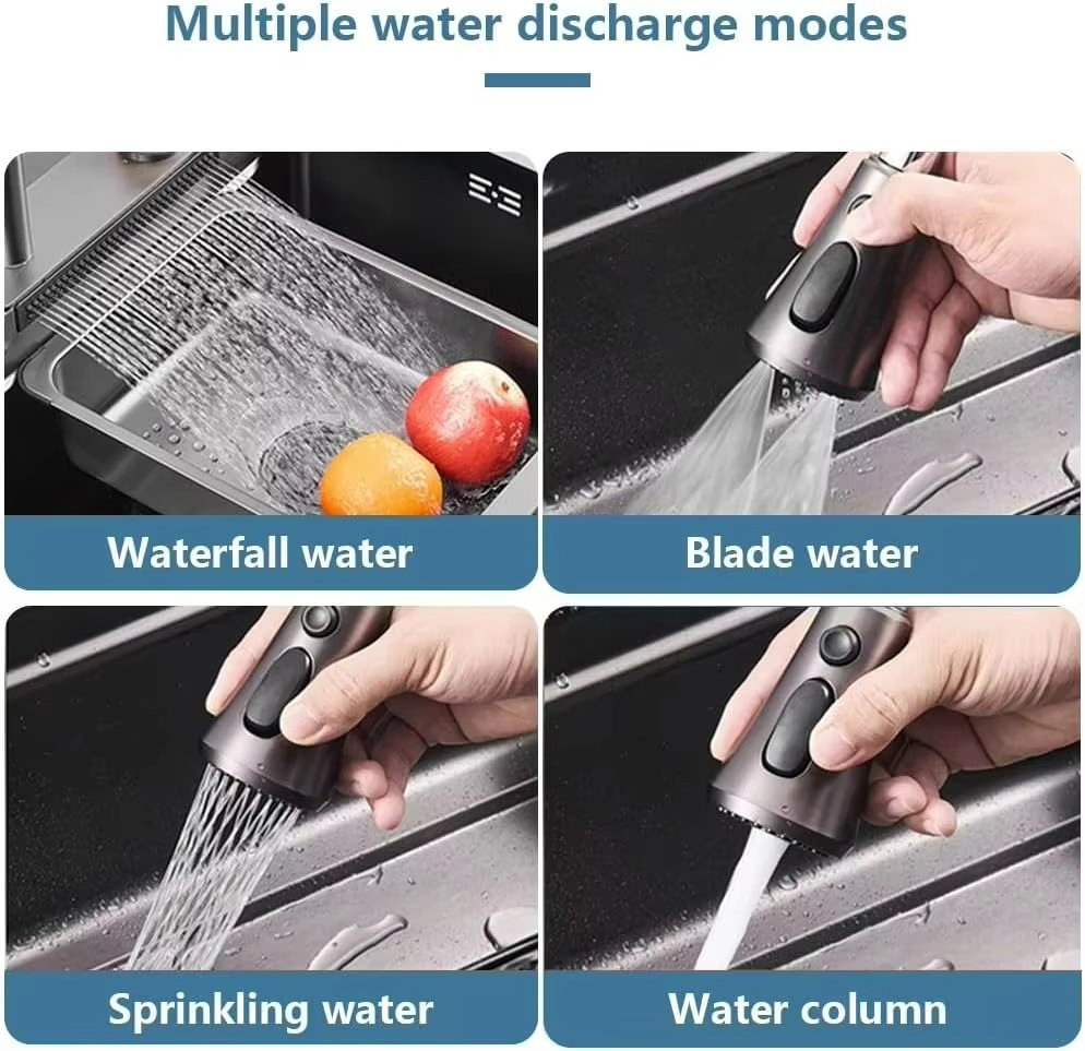 Modern Flying Rain Waterfall Stainless Steel Kitchen Sink with Tool Holder