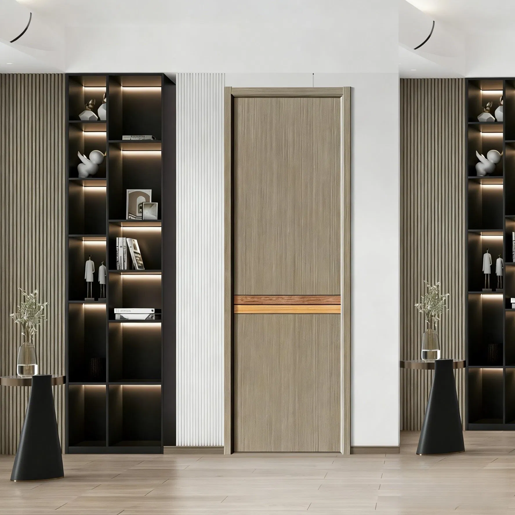 Wooden Wood Main PVC Double Leaf Door for Residential House Main Entrance Use