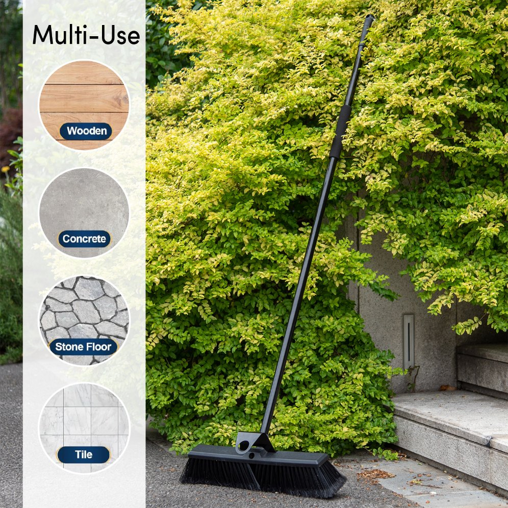 18 Inches Heavy Duty Push Broom Outdoor with Long Handle Black