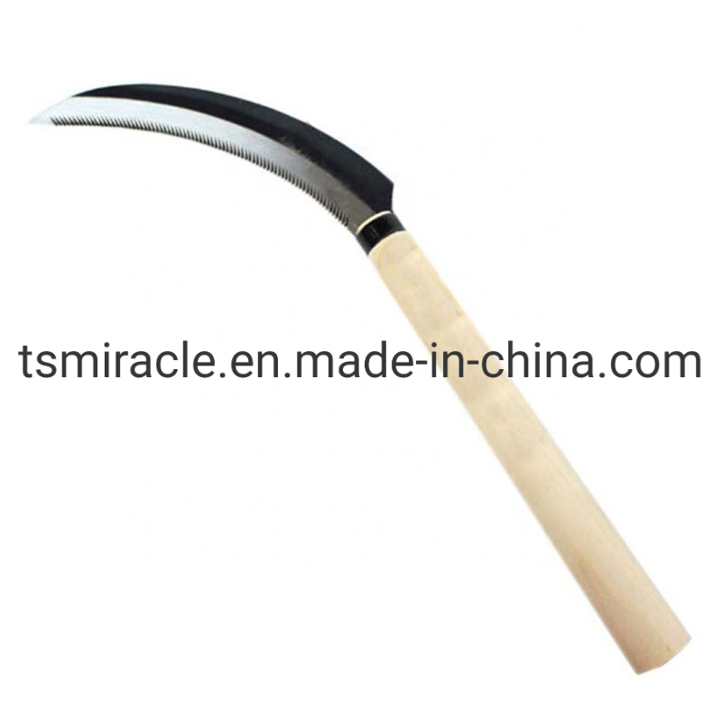 Hot Sale Hand Tools with Wooden Handle Cane Knives Steel Grass Tooth Sickle 34cm with Wooden Handle Agricultural Sickle