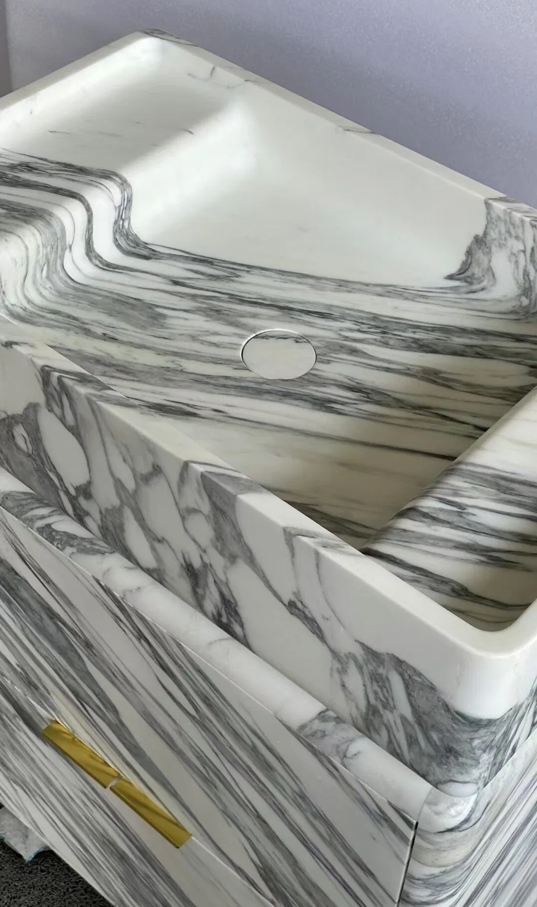 Natural Customized polished white Arabescato Marble Bathroom Storage Cabinet for interior Hotel/Apartment/Villa/Resort/House bathroom/kitchen