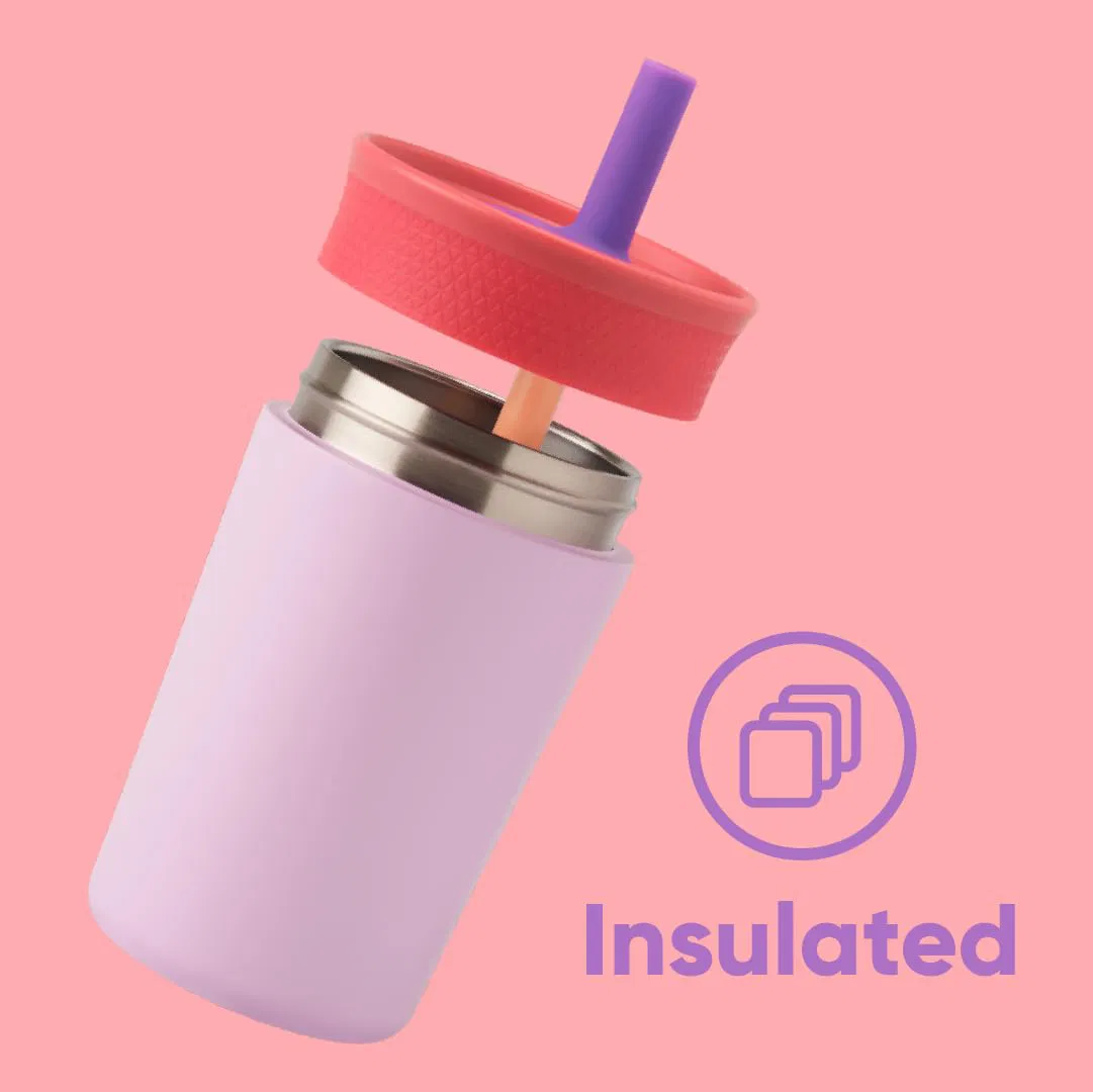 360ml Portable Kids Milk Bottle Stainless Steel Cup Insulated Mug Vacuum Thermo Flask Double Wall Water Bottle with Silicone Straw Lid 12oz