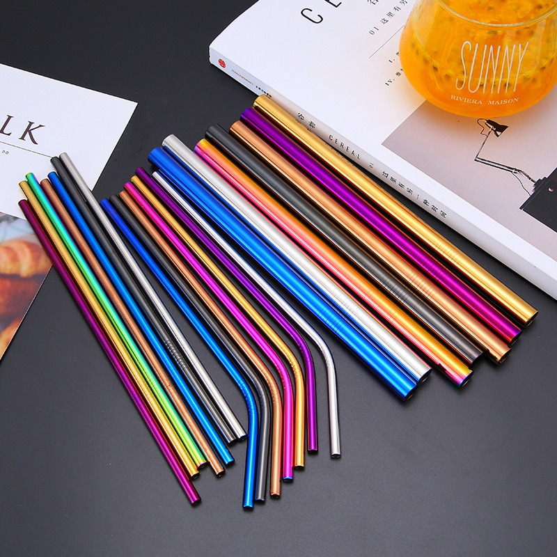 Manufacturer Reusable Bar Accessories 304 Metal Stainless Steel Drinking Straws with Customized Logo Packing