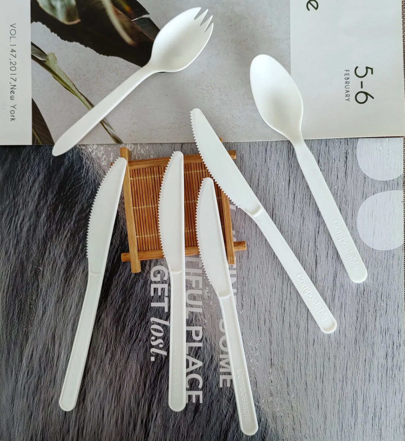 Biodegradable Flatware 100% Eco Compostable Knives Cpla Fork Spoon Tableware Set
