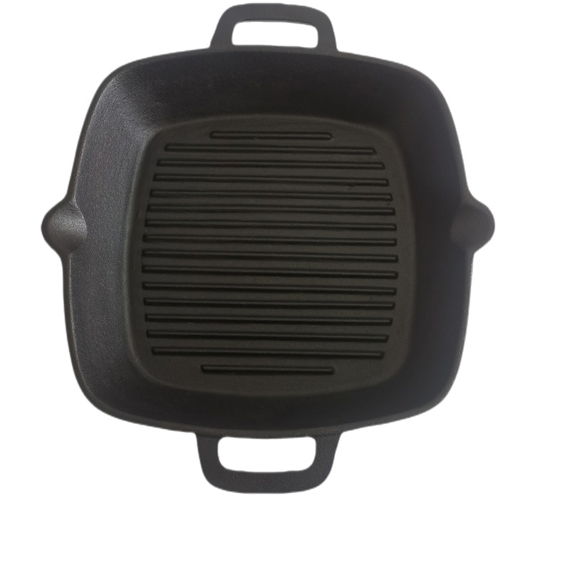 Cast Iron 10-Inch Square Grill Pan with Two Side Handles Steak Frying Gas Induction Cooker Wok