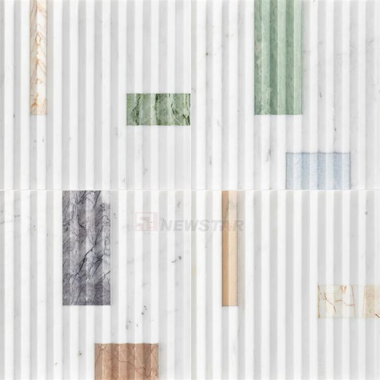 Newstar Wholesale Flute Mosaic Bathroom Wall Tile Calacatta Viola Marble Shower Kitchen Walls Tiles Marble Flute Tile