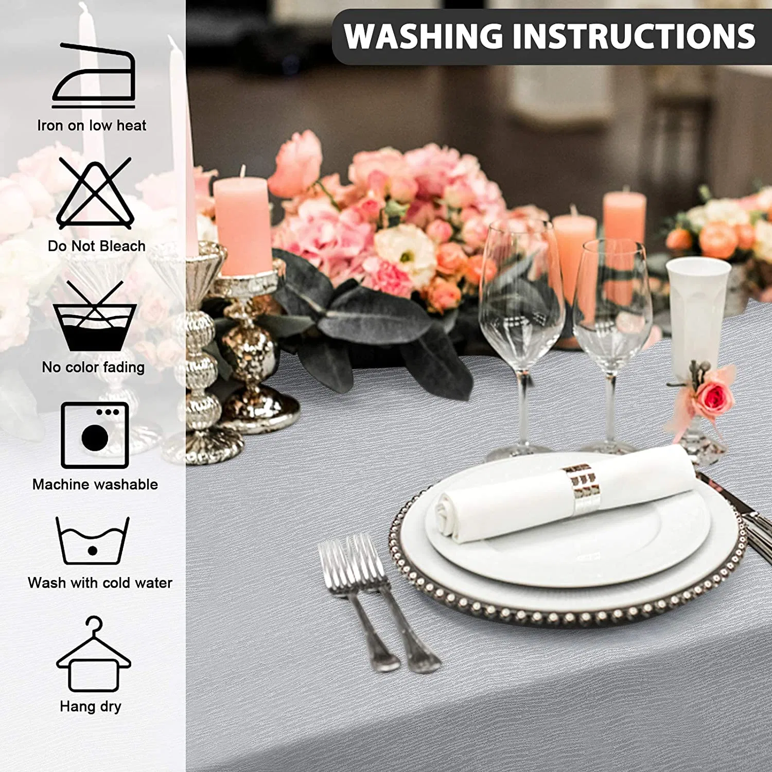 Rectangle Tablecloth Jacquard Bark Crepe Pattern Water Resistant Soft Polyester Table Cloth