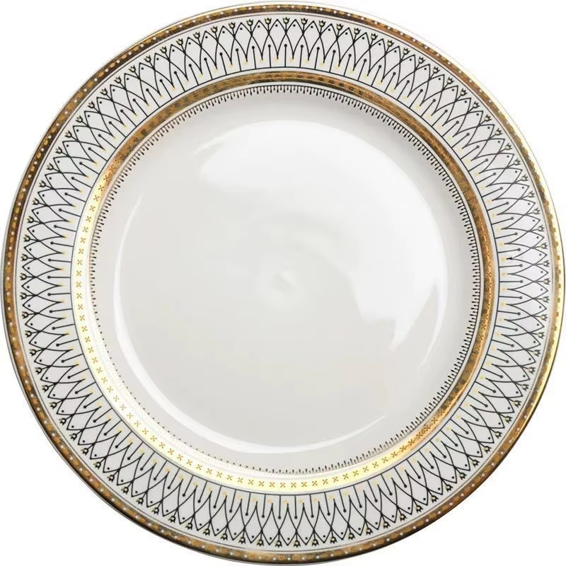 Creative Nordic Western-Style Ceramic Steak Plate with Gold Rim Vintage Design