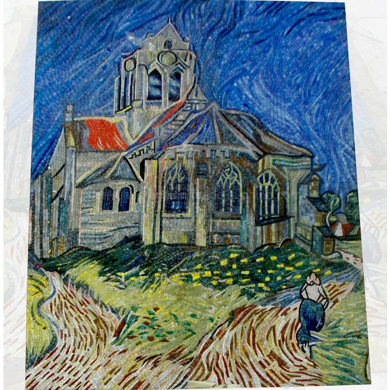 World Masterpiece Vincent Van Gogh Starry Night Picture Handmade Decorative Glass Mosaic Wall Art Murals