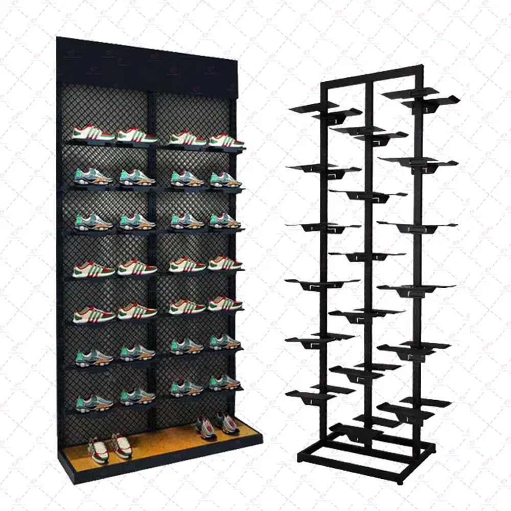 Wholesales Customized Floor Standing Metal Shoe Showcase Shoes Display Stand Rack