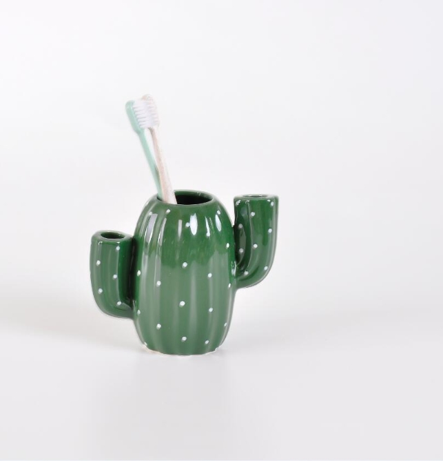 Cactus Motif Single Ceramic Dispenser Tidy Look Neutral Bathroom Accessories