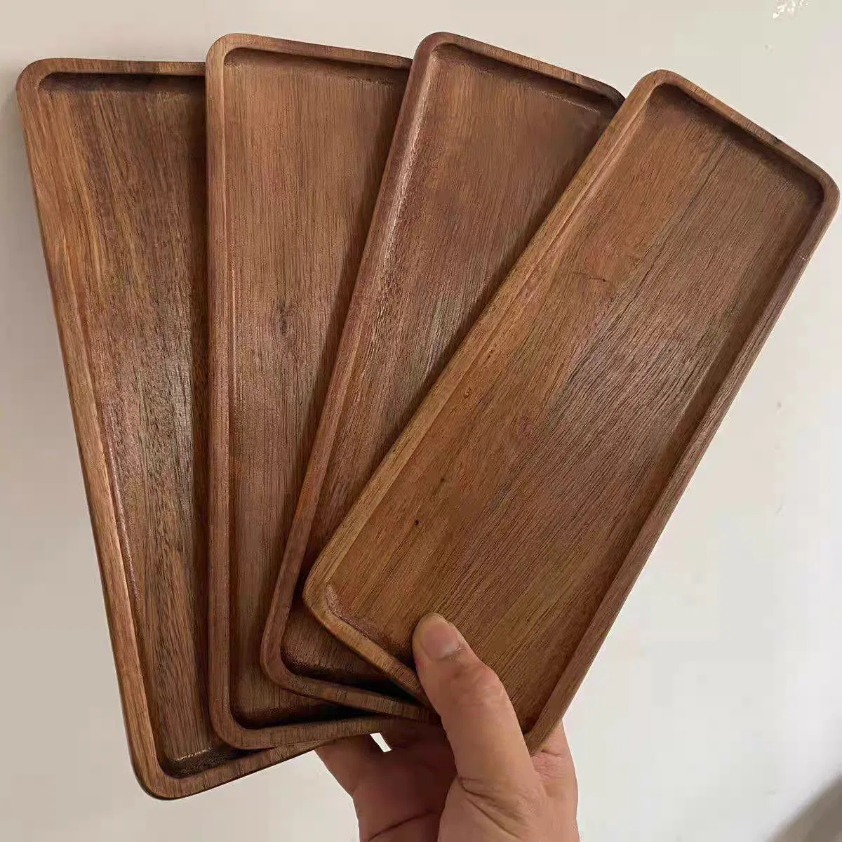 Wholesale Solid Walnut Wood Rectangular Serving Trays for Food Dishes & Plates