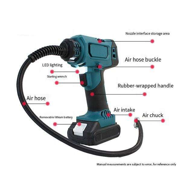 Портативный автомобильный компрессор 21В с LED-фонарем