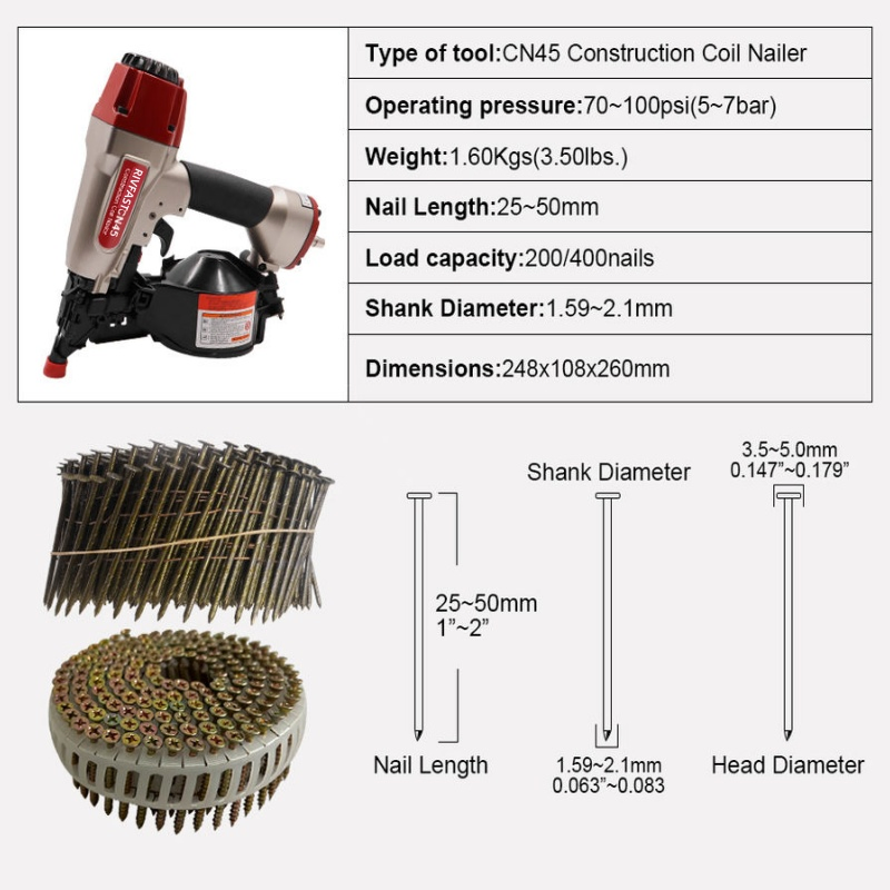Пневматический гвоздезабиватель CN45A с регулировкой глубины
