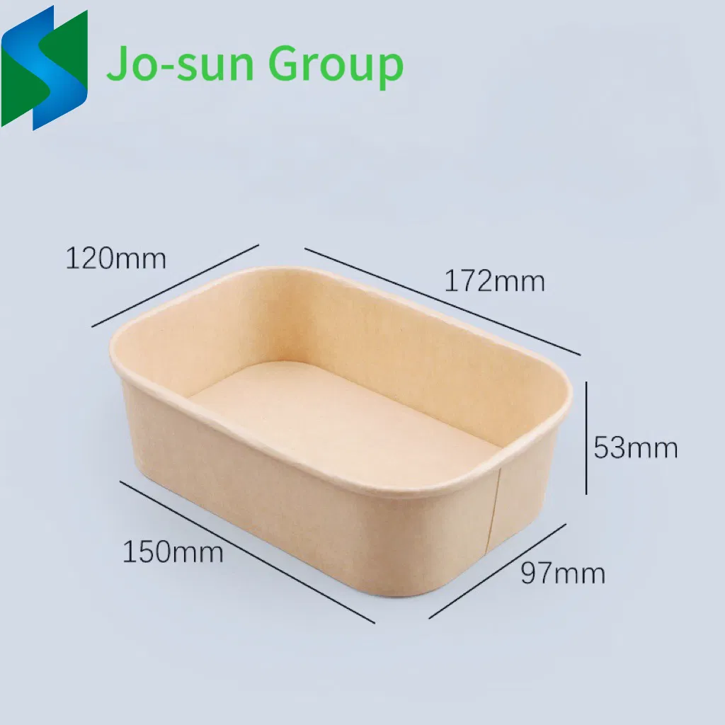 Jo-Sun Hot Sale Food Grade Disposable Takeaway Fast Food Container Kraft Paper Rectangular Bowl with Lid