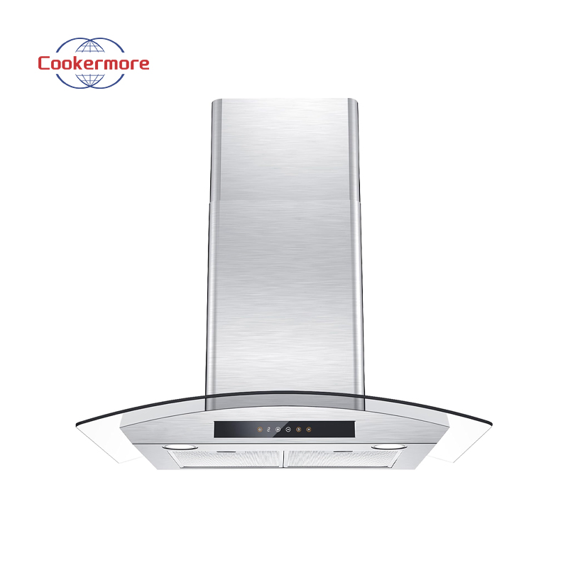 Quiet Operation Curved Glass Button Control Kitchen Appliances Range Hood