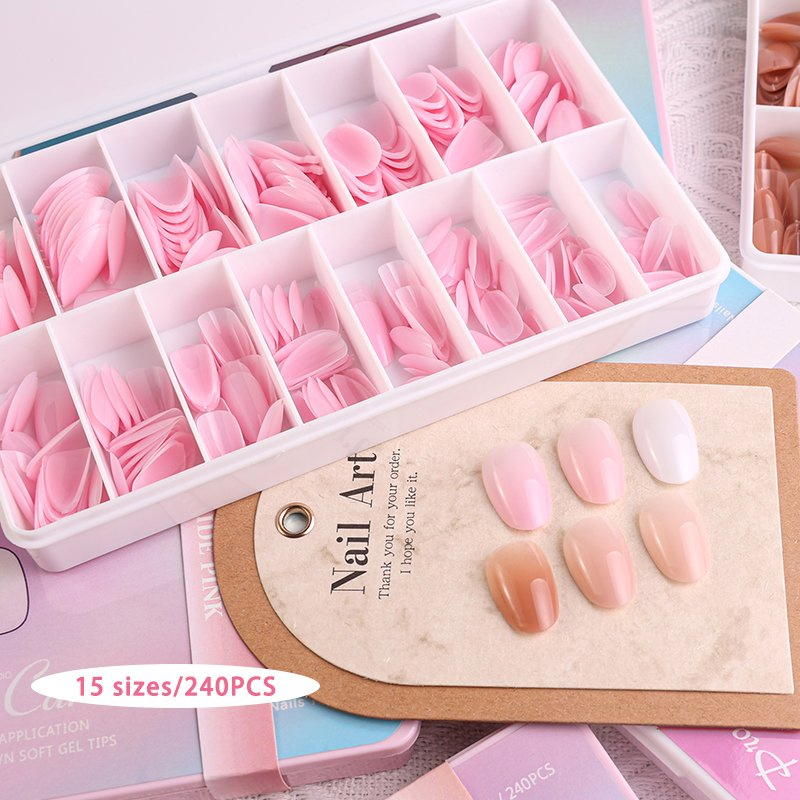 Nail Supplier Tips Acrylic Short Round Gradient Nude Press on Nails for Nail Art