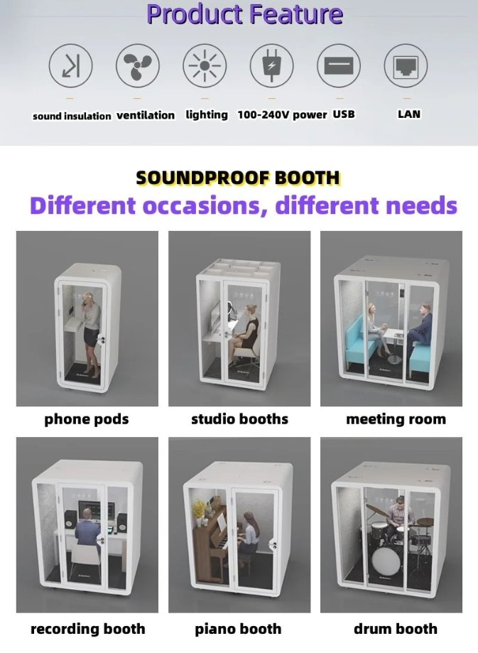 Modern Eco-Friendly Office Pod 4-Layer Soundproof Steel Frame Quiet Acoustic Booth for Conference Room Indoor Recording Pod