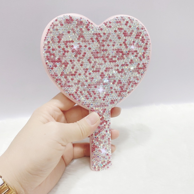 Bling Rhinestone Heart Shaped Handheld Mirror