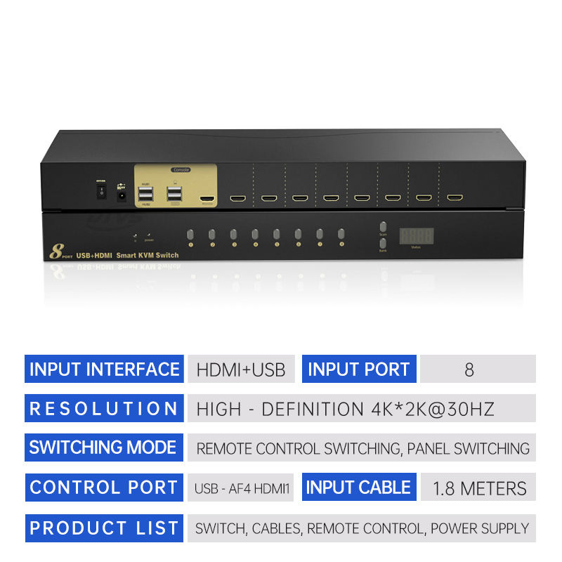 8-портовый KVM-коммутатор HDMI 4K 30Гц с пультом