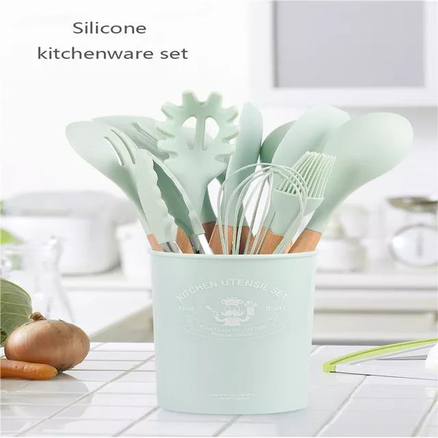 12PCS/Set Food Grade Silicone Kitchen Tools Set with Wooden Handles Kitchenware