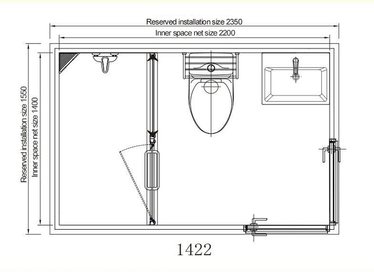 1.4*2.2*2.2m Hotel-Specific FRP SMC Compression Molded Customized Modern Prefabricated Integrated Bathroom