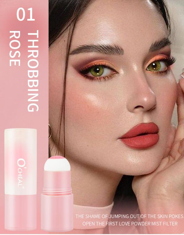 Private Label 4-Color Sponge Blush Stick Velvet Silky Lightweight Delicate Durable Waterproof Natural Look Blush Stick