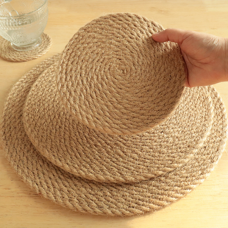 Round Linen Table Mat for Household Table Cup Mat