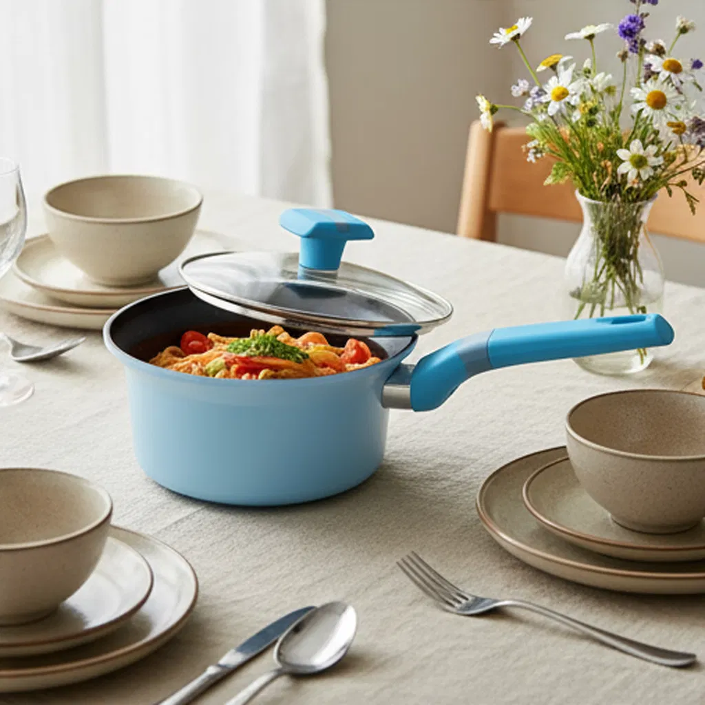 16cm Blue Color Milk Pot Saucepan with Silicone Handle