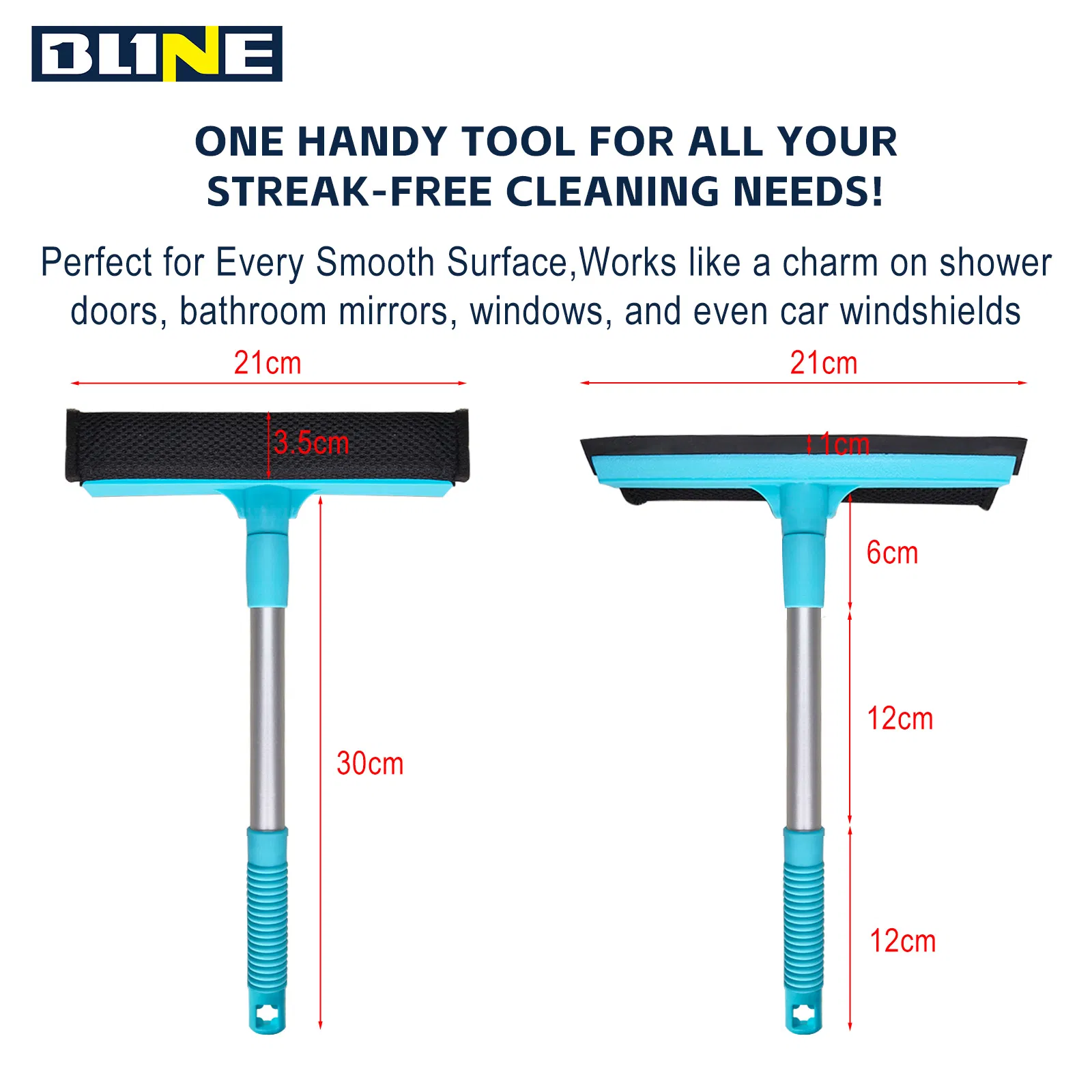 25cm Window Squeegee with Detachable Sponge for Car Windshield and Bathroom