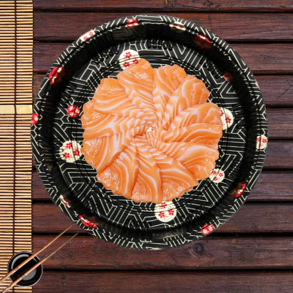 High-Quality Takeout Plastic Sushi Fruit Food Packaging Round Disposable Desserts Food Container Reusable Sushi Roll Party Tray with Clear Lid