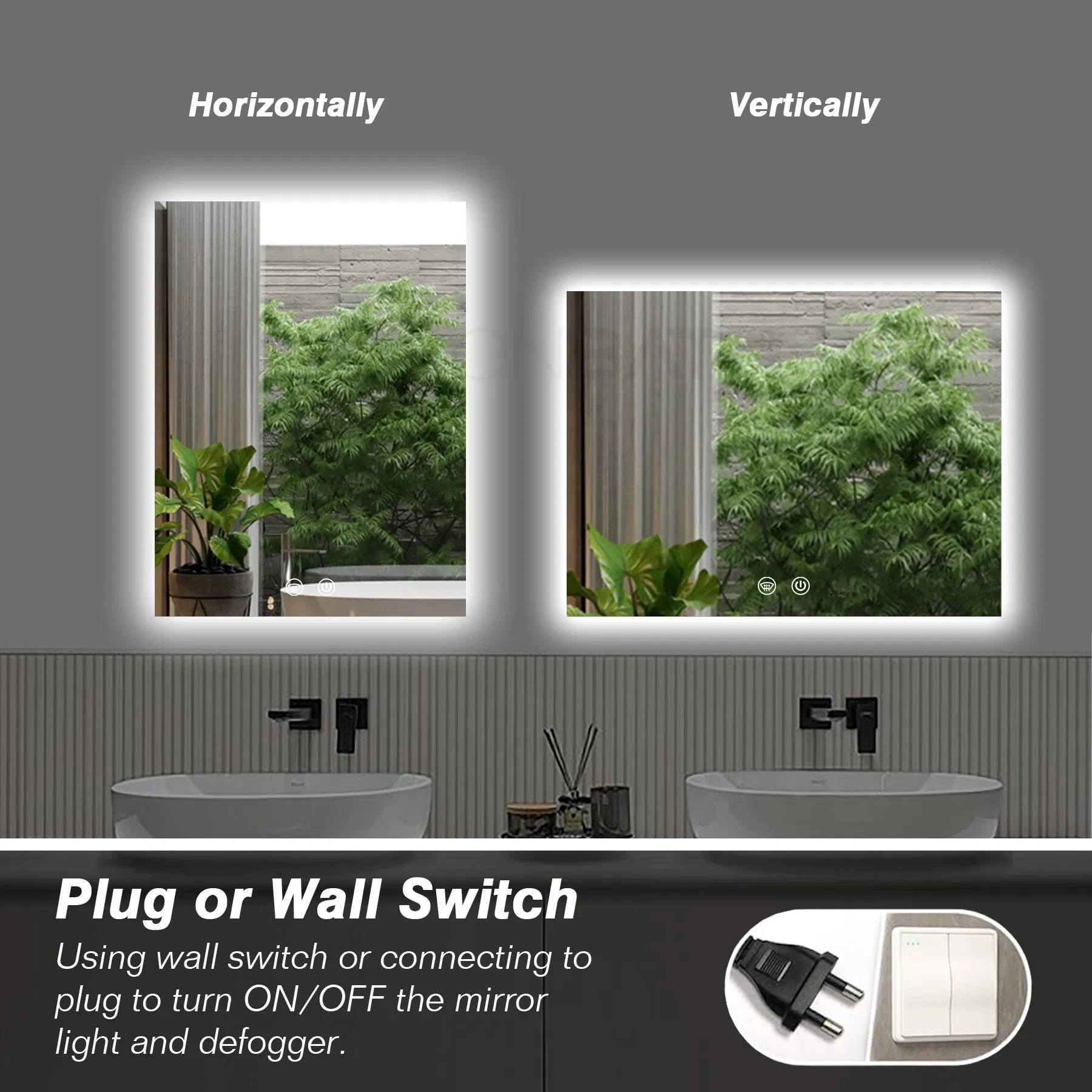 Ortonbathled Backlit Mirror 24 X 36 Inch Lighted Bathroom Mirror with Lights 3 Colors Warm/Natural/White Anti-Fog Wall Mounted Dimmable Wall Mirror