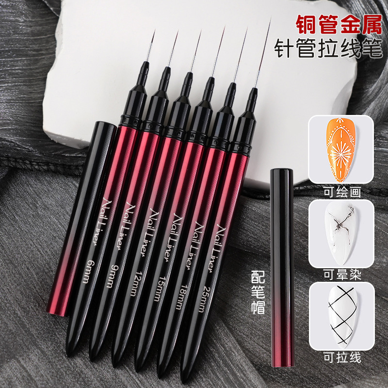 6/9/12/15/18/25mm Gel Liner Brush Painting Nail Brush for Soft Hair Metal Handle