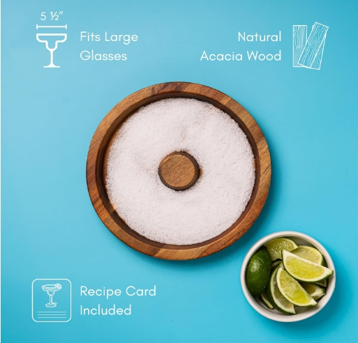 Acacia Wood Bar Glass Cork & Mill Margarita Salt and Sugar Cocktail Rimmer Tray