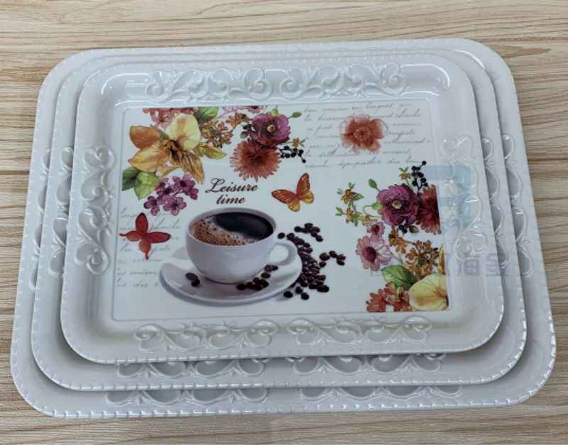Eco-Friendly Hot Sales Flower Design Melamine Serving Tray with Custom Logo