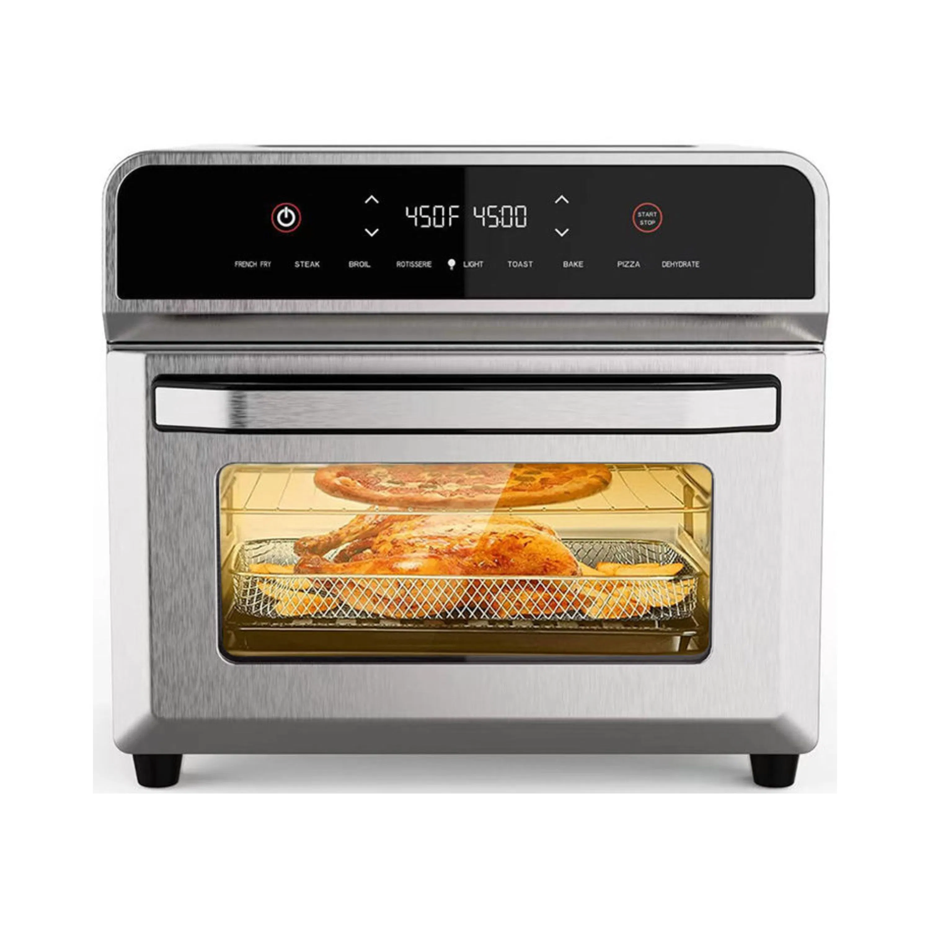 Longbank Factory Price 24L Square Stainless Steel Digita PTFE Non-Stick Healthy Air Fryer Toaster Oven 1700W