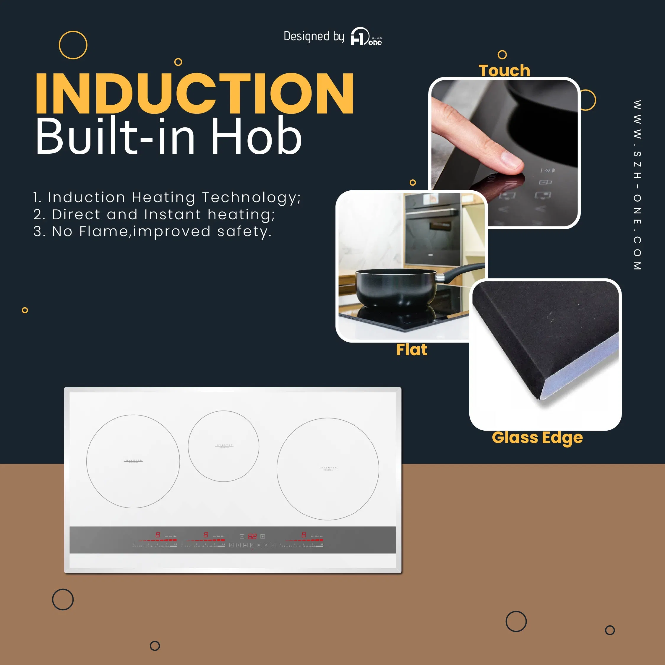 Buit-in 3 Cooking Burners Induction Stove with Touch Control Child Lock Crystal Glass