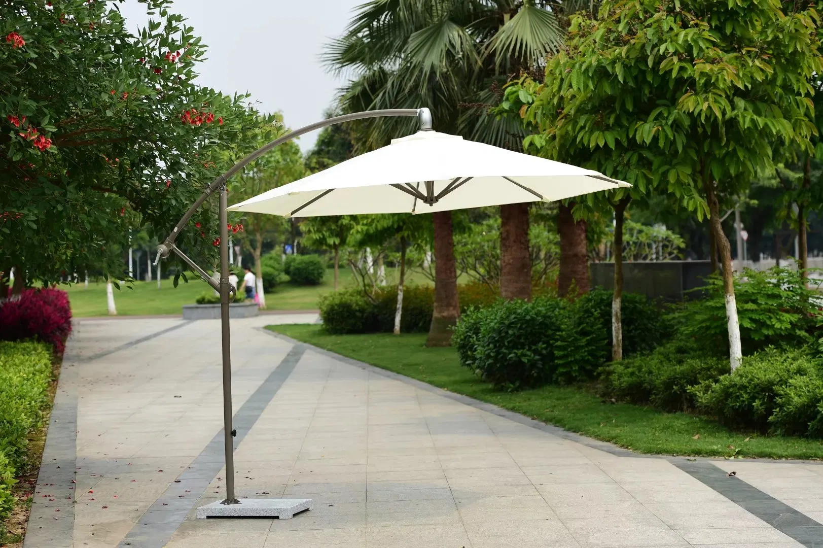 Tropical Oasis - The Elevated Outdoor Banana Hanging Patio Umbrella with Side Stand Garden Parasol