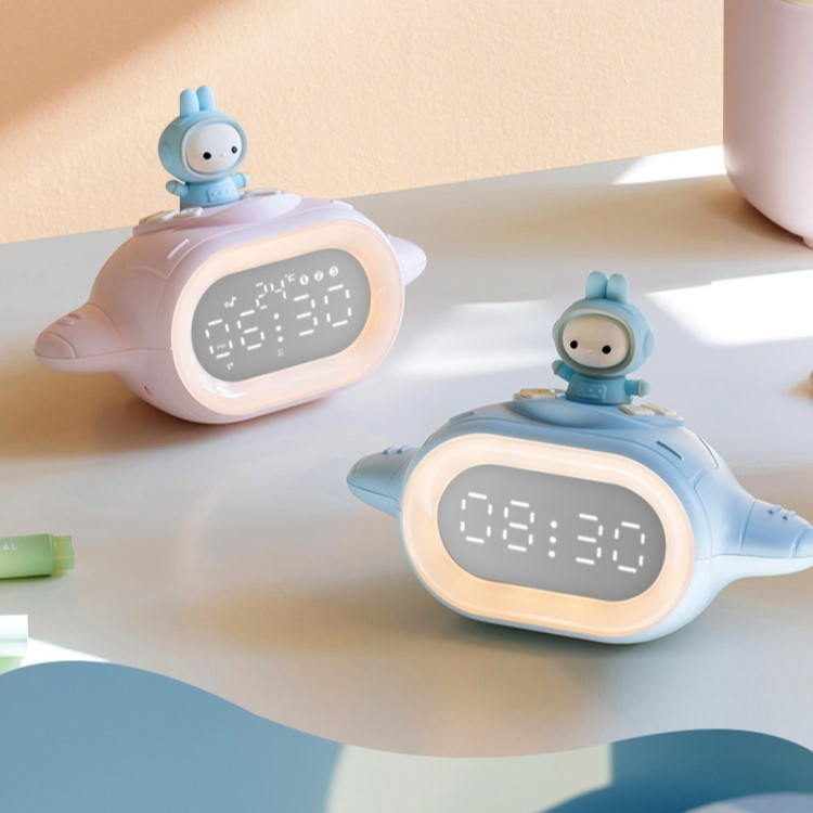 Bill Rabbit Spaceship Night Light Alarm Clock Multi-Function Voice Control Bedside Electronic Clock